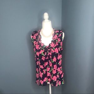 💖Lilly Pulitzer Navy Floral Ruffle Sleeveless Top